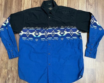 Chemise western WRANGLER vintage des années 1990 pour homme Style cowboy bleu, noir et gris à carreaux à manches courtes perle Snap Shirt - taille XL - France