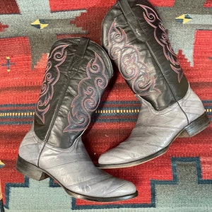 Vintage Mens 2-tone Leather Eel Cowboy Western Boots size 9.5 (Mexican size 28.5)