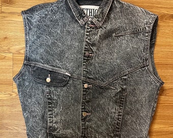 1980’s Black / Gray Acid Wash Denim & Corduroy Vest unisex size M - L