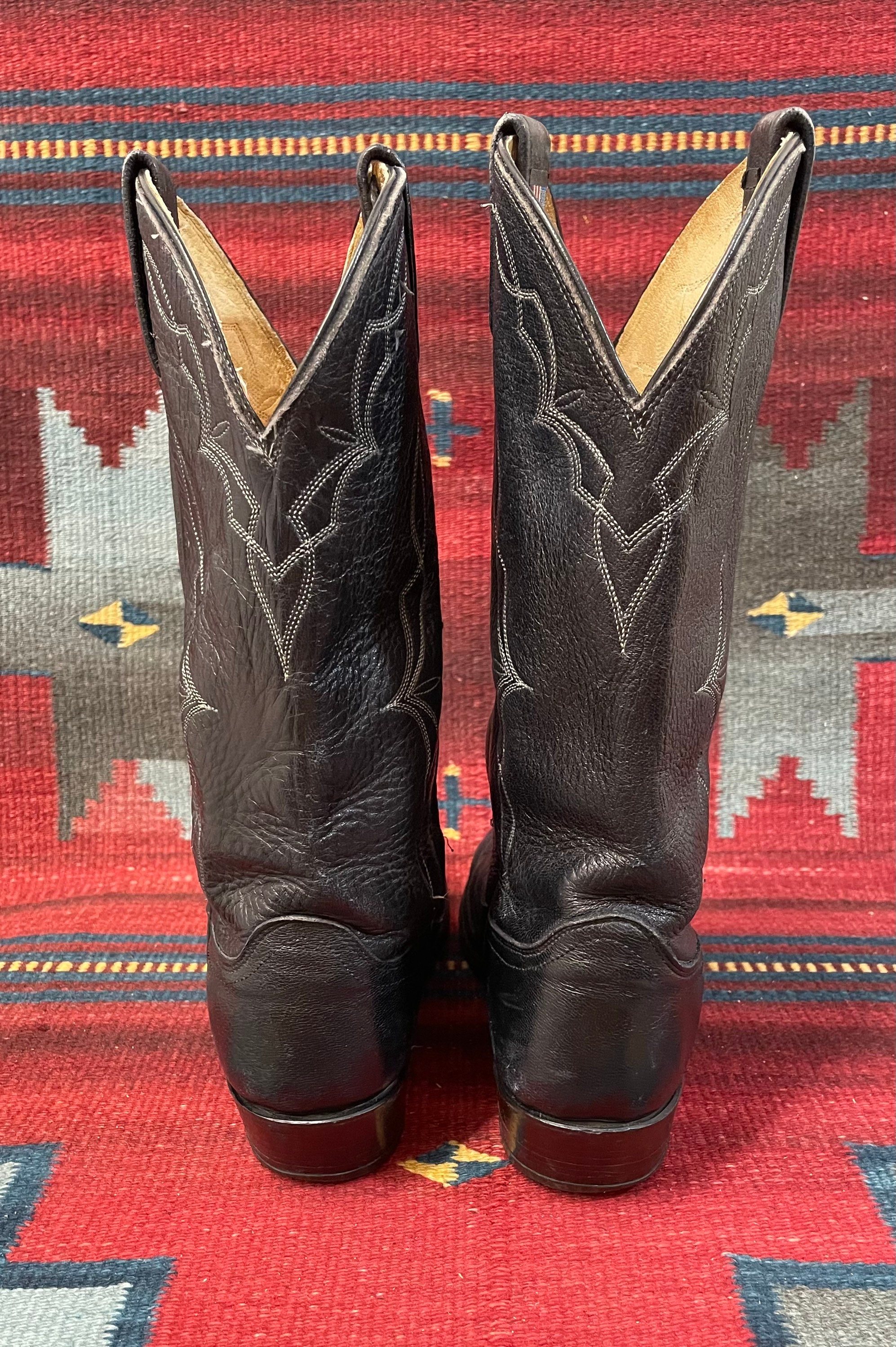 Broken-in Vintage Dan Post Black Leather Western Cowboy 