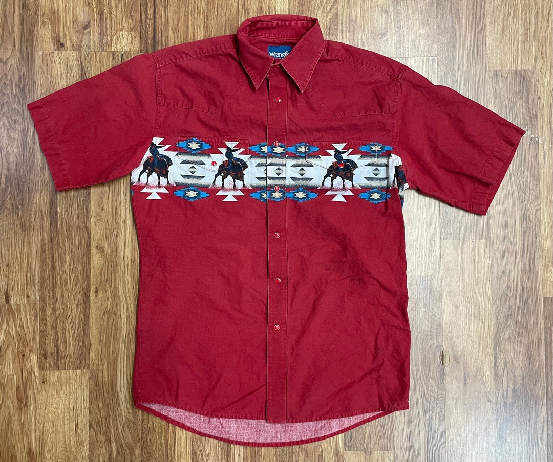 Vintage Solid and Geometric Wrangler 2-tone Bull Riding Rodeo Print ...