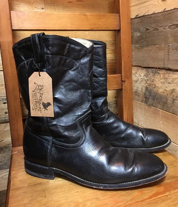 Vintage Mens Leather BLACK Western Roper Boots siz