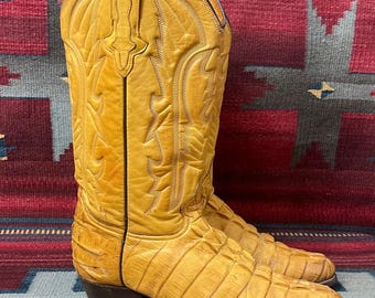 Vintage El Buitre Mens Cowboy Boots Beige Leather Gator Print US Size 6 Mex 25 Vintage El Buitre Mens Cowboy Boots Beige Leather Gator  main image 3
