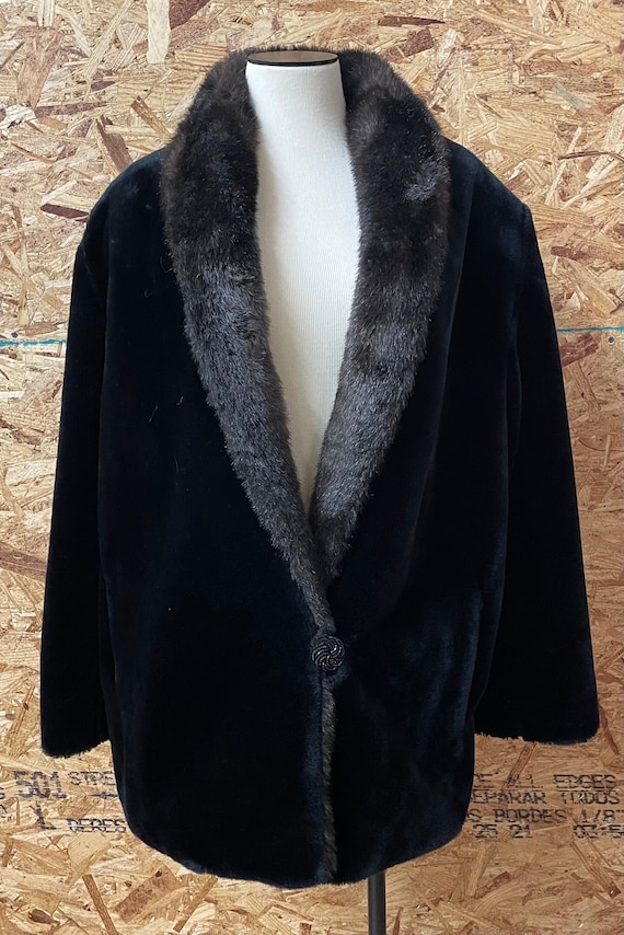 1980’s Vintage Black Faux Fur Jacket Coat Faux Sab