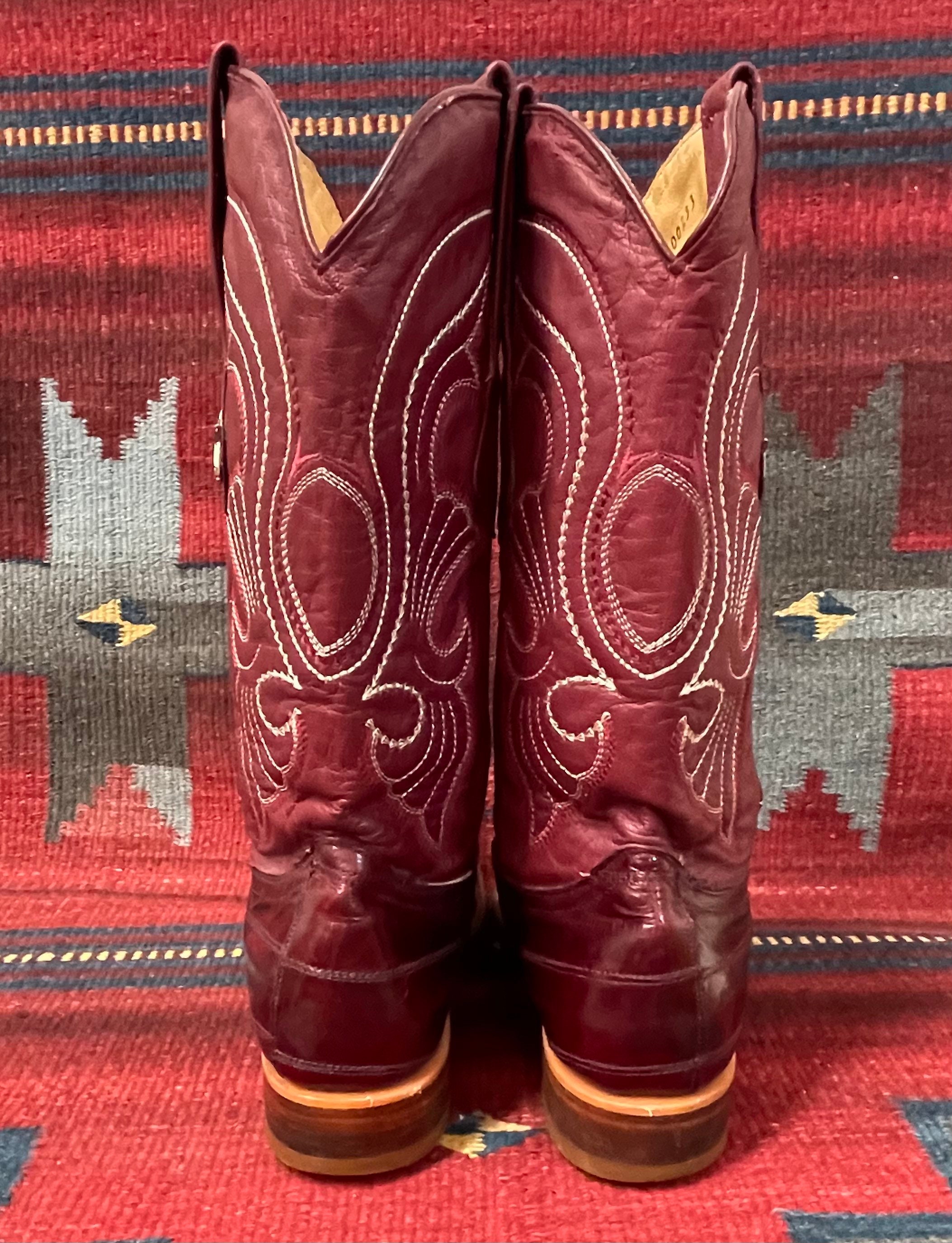 Vintage Los Altos Burgundy Leather Eel Cowboy Western Boots  display picture 2