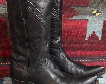 Vintage Black Leather and Reptile Western Cowboy Boots by El  display picture 1