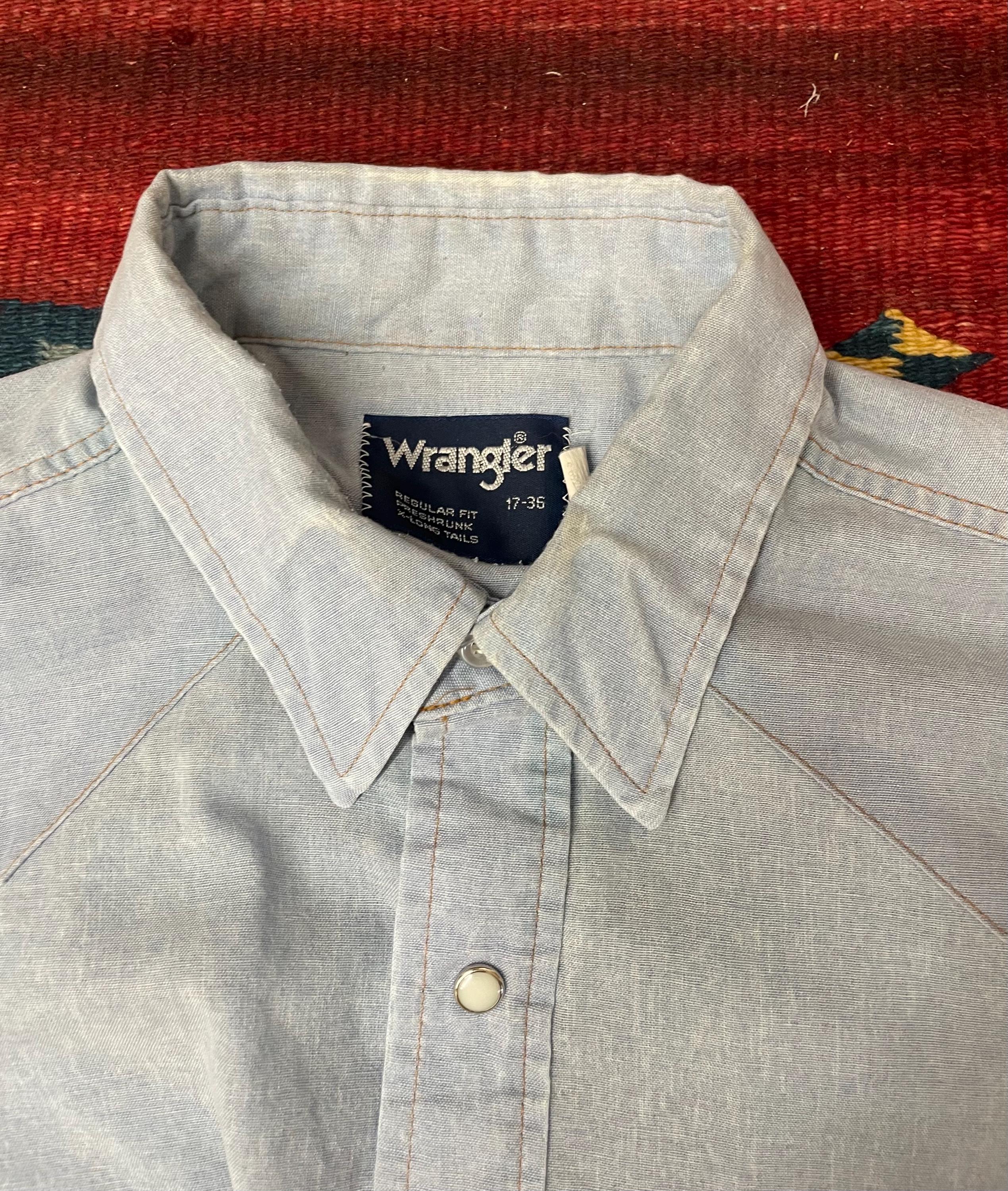 Vintage Wrangler Chambray Blue Denim Lightweight Broken-in Pearl 