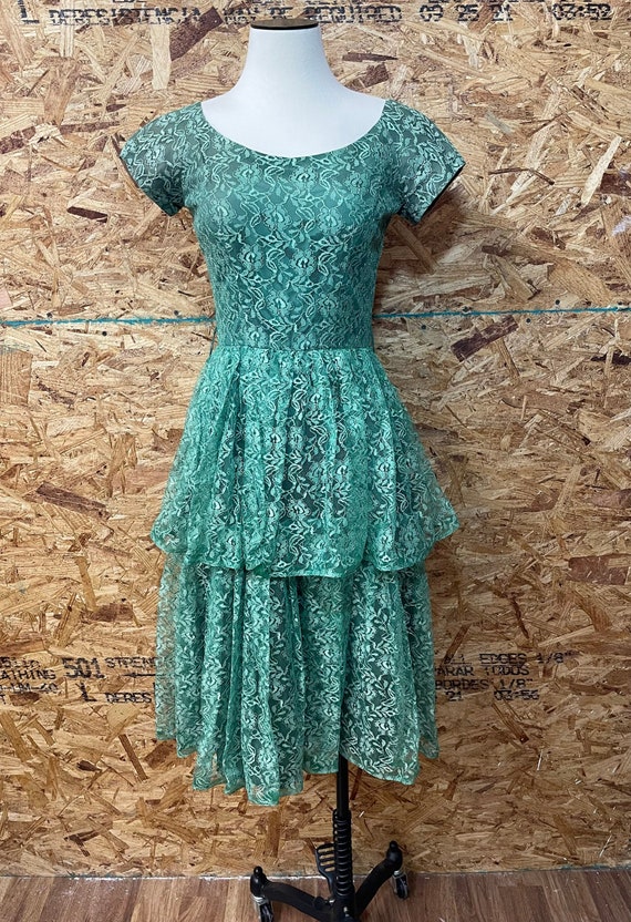 1950's Green Lace Cocktail Party Dress XXS / 0 - image 1