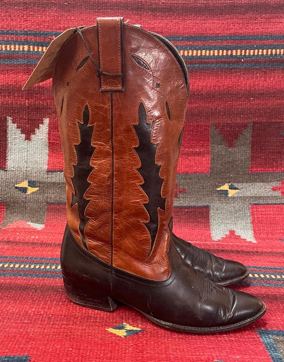 Ladies Vintage 2-tone Black & Brown Cowgirl Western Boots 