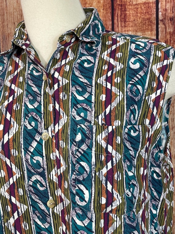 1980’s/ 1990’s  Button-Down patterned Sleeveless … - image 7