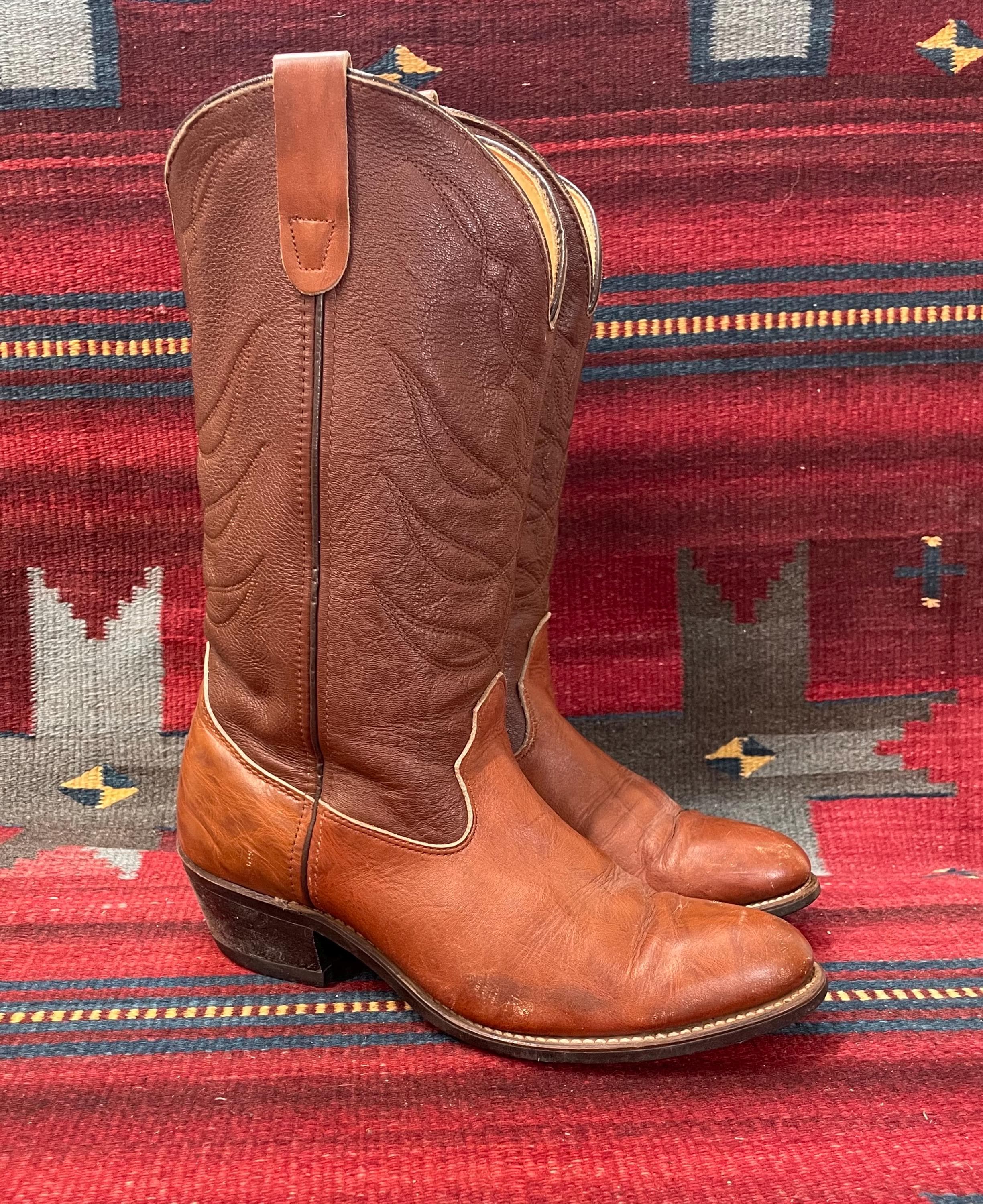 Vtg 70s Mens 8.5 E Distressed Steel Toe Leather Western Cowboy Boots Brown USA 70 main image 3