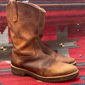 Herren Vintage Eingebrochene und SEHR Distressed GEORGIA Braun Leder Ultrasole Arbeitsstiefel Größe 9,5 D Western / Ranch / Chore