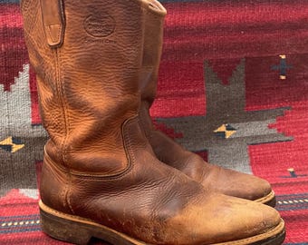 Bottes de cowboy vintage en cuir marron J. Chisholm pointure