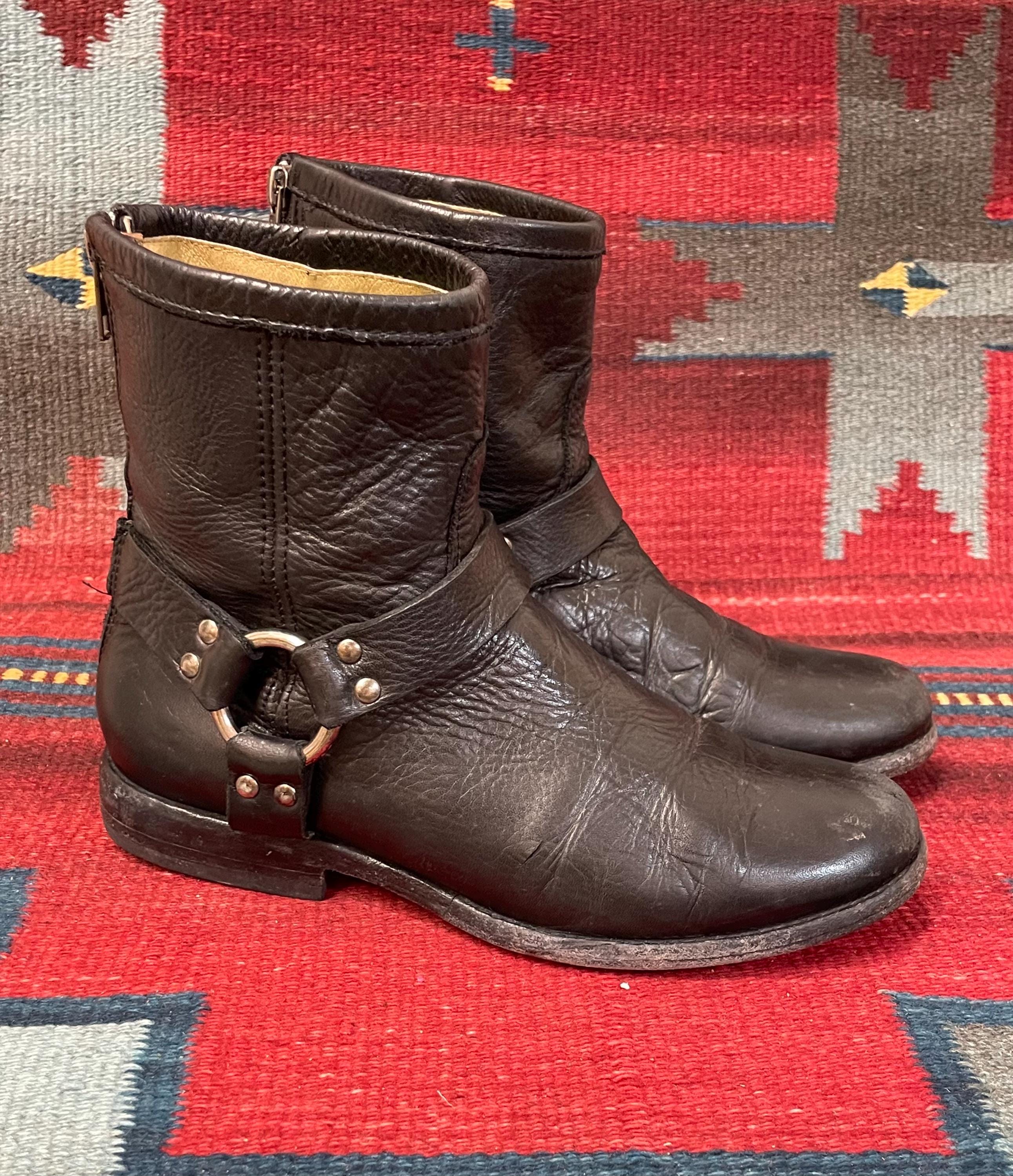 Vintage Frye Black Leather Zip Harness Boots US Ladies Size Vintage Frye Black Leather Zip Harness Boots US Ladies Size