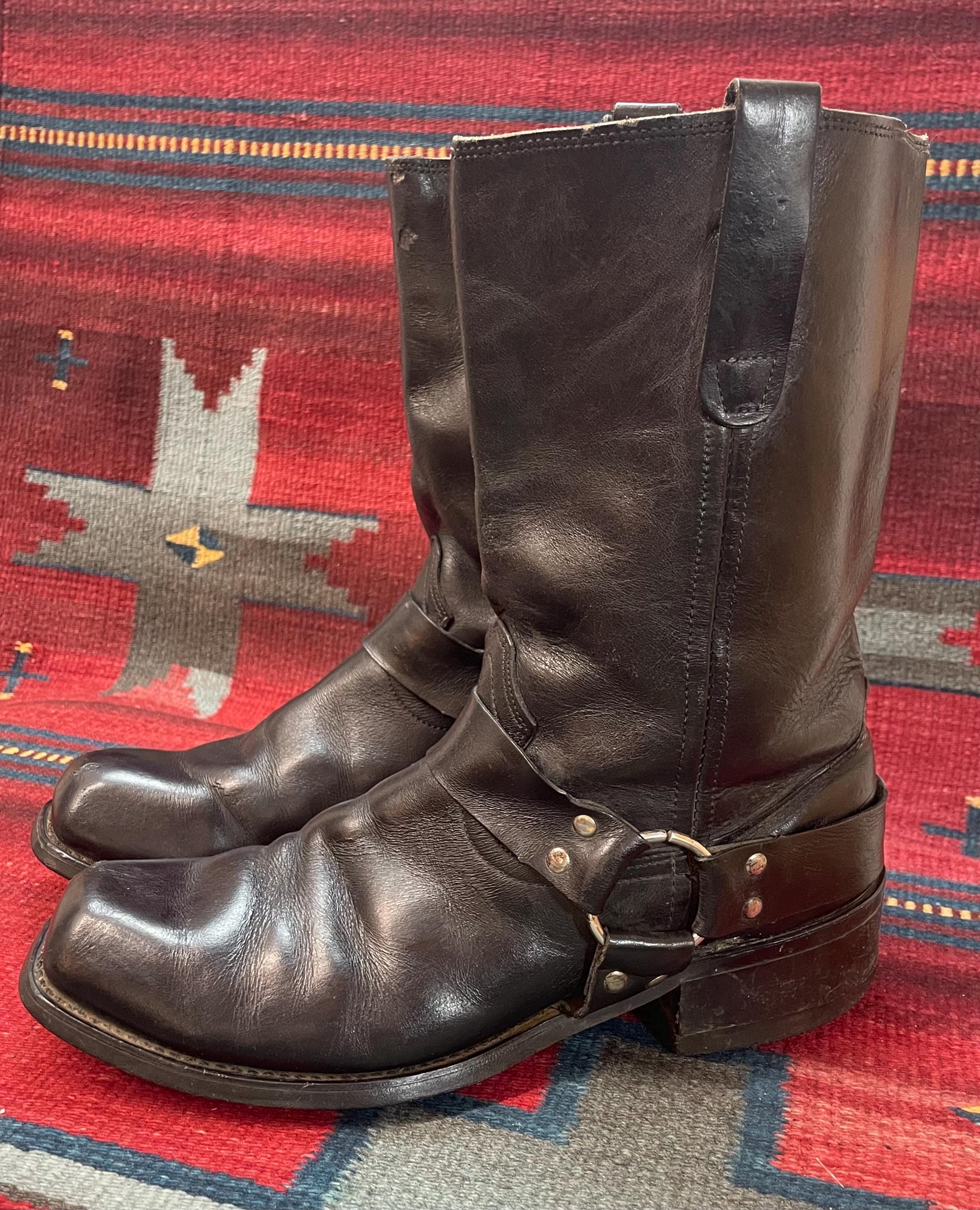 Sears Riding Boots Mens 11 D Black Leather Square Toe Biker 87402 Made in USA Milwaukee Leather Men main image 2