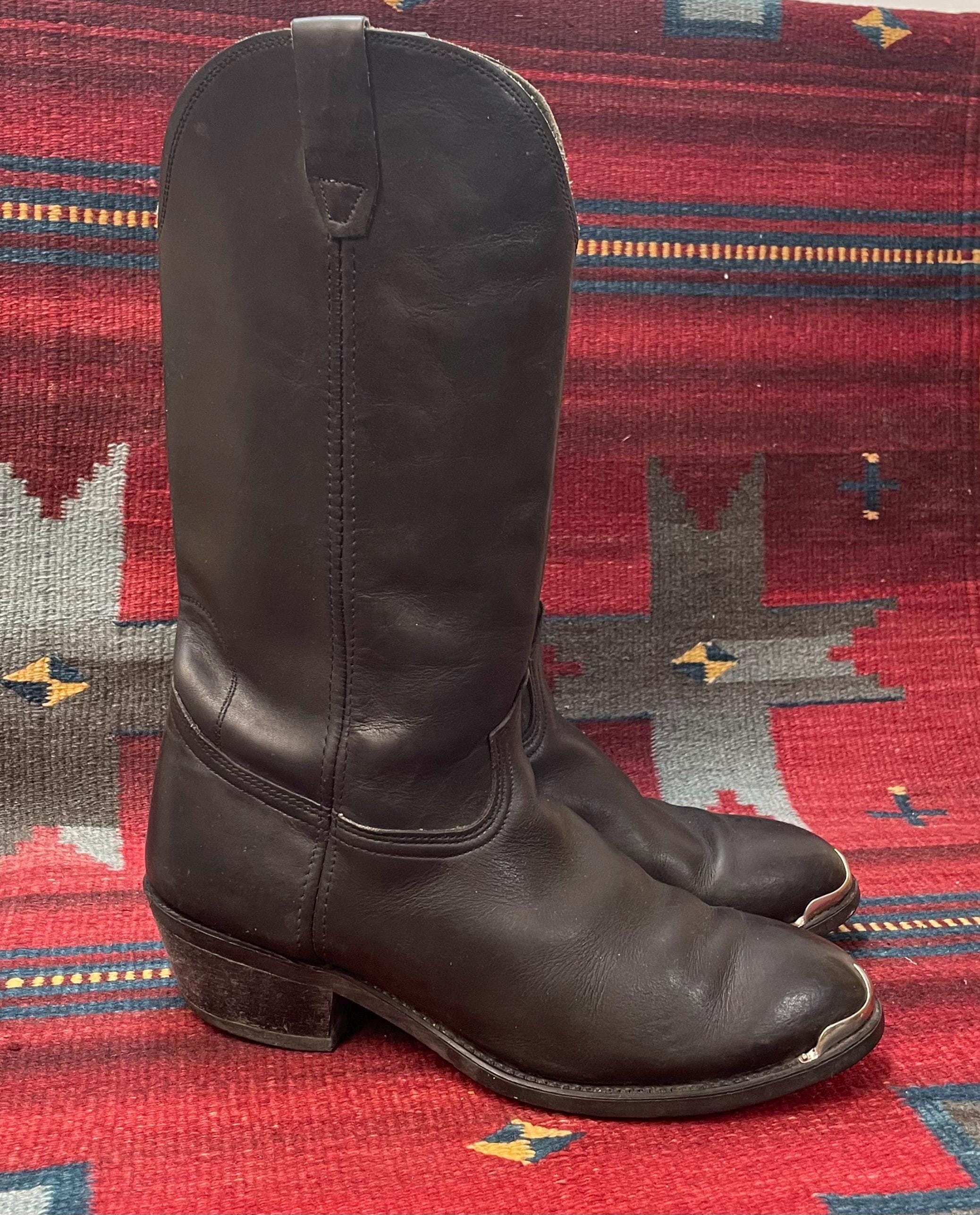 Men's Vintage GEORGIA Black Leather Western Silver Tip Tall Work