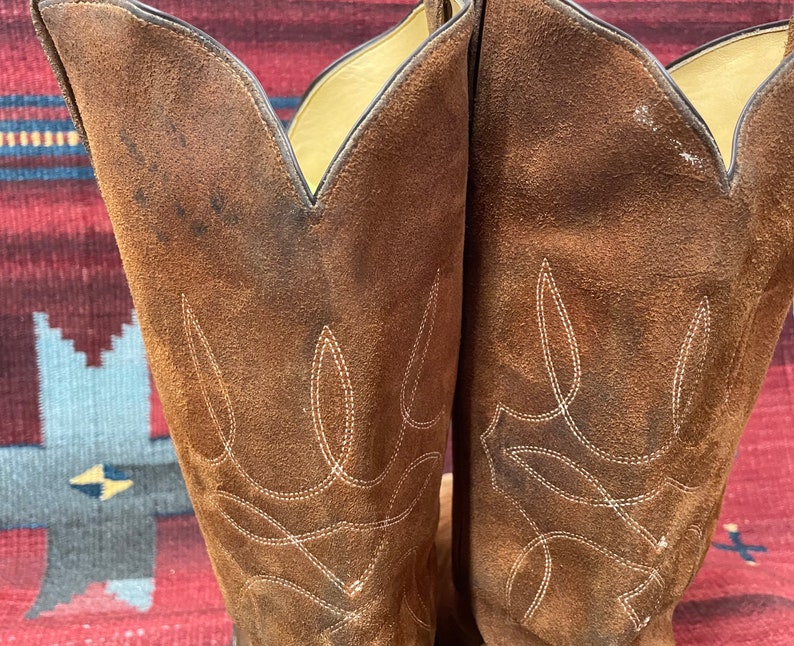 1970er / 1980er Jahre Levi's Orange Tab Herren Vintage Eingebrochene Cowboy Westernstiefel aus Wildleder Größe 12 D Bild 8