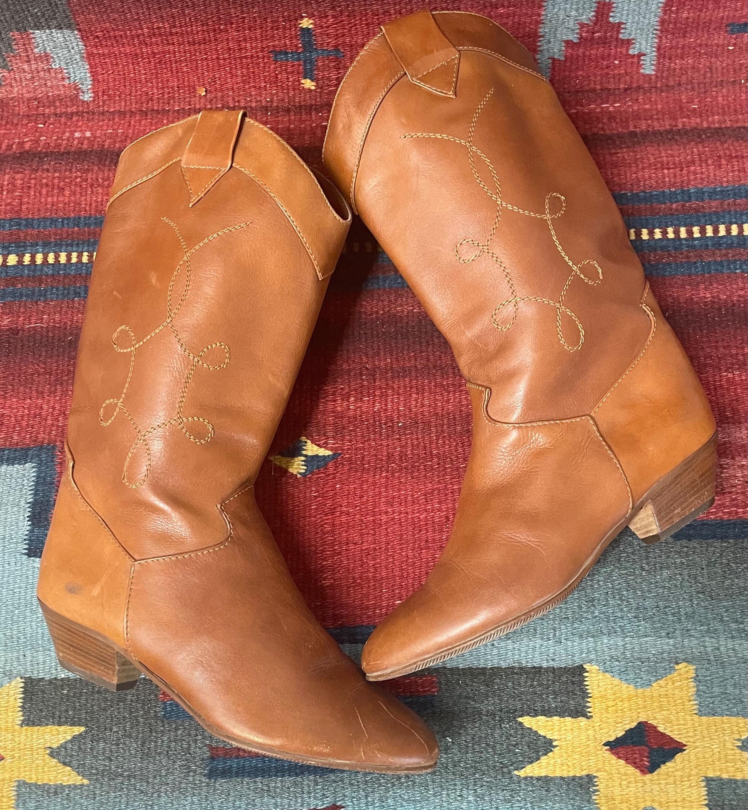 Vintage 70s WRANGLER Western Leather Cowboy Boots Womens 5.5