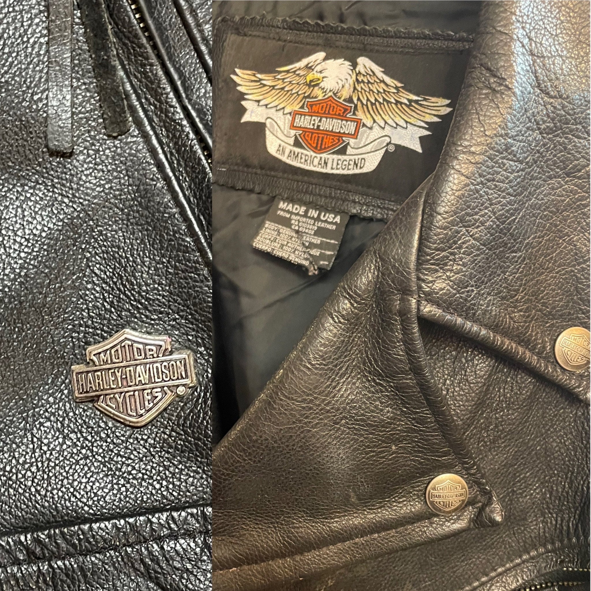 Harley-Davidson似 90s スタッズ ジャケット y2k ダック Harley Davidson Vintage Black Leather Zipper Motorcycle Wings Logo