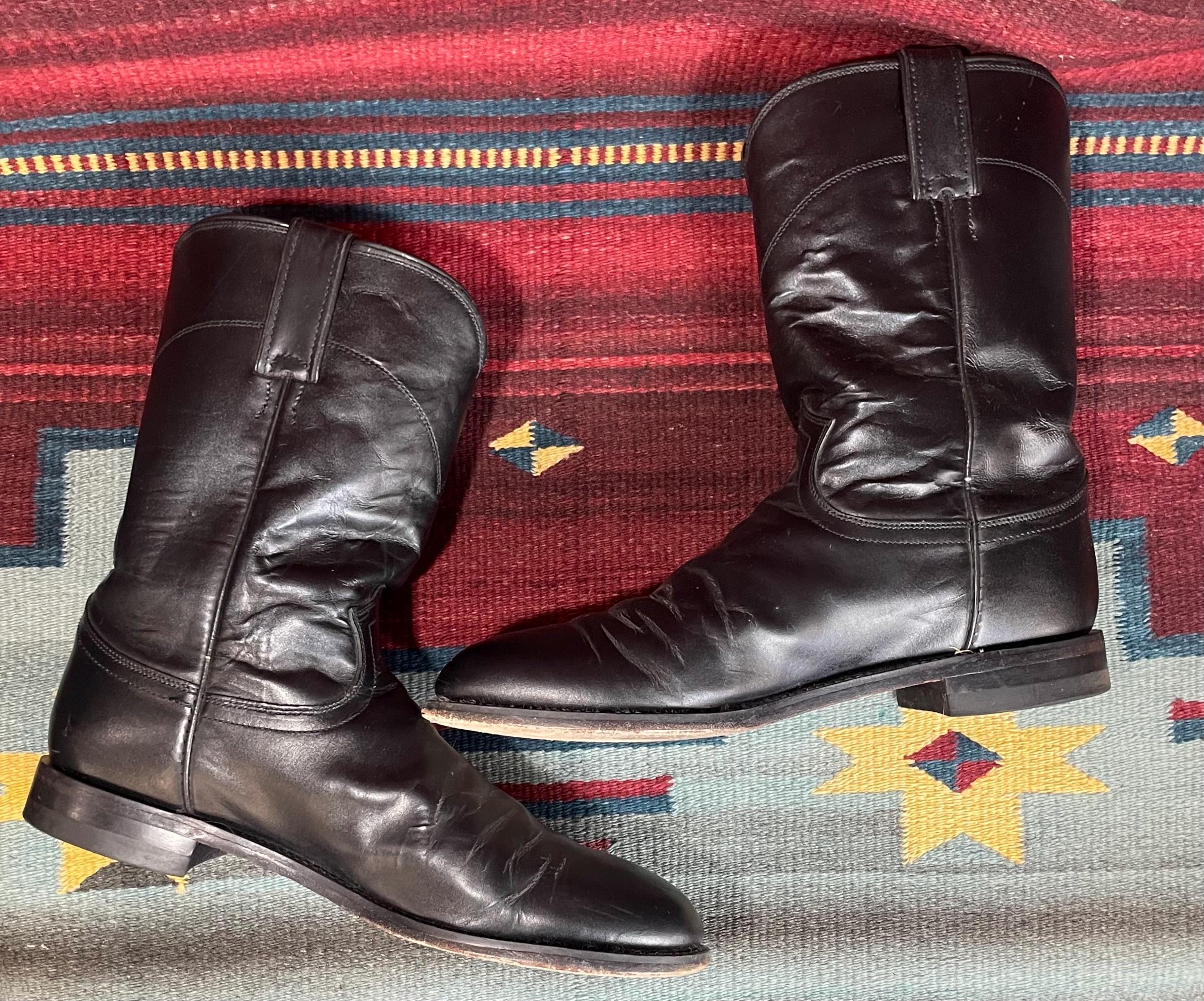 Vintage Justin Mens Leather BLACK Western Roper Boots Size 9.5 D - Etsy