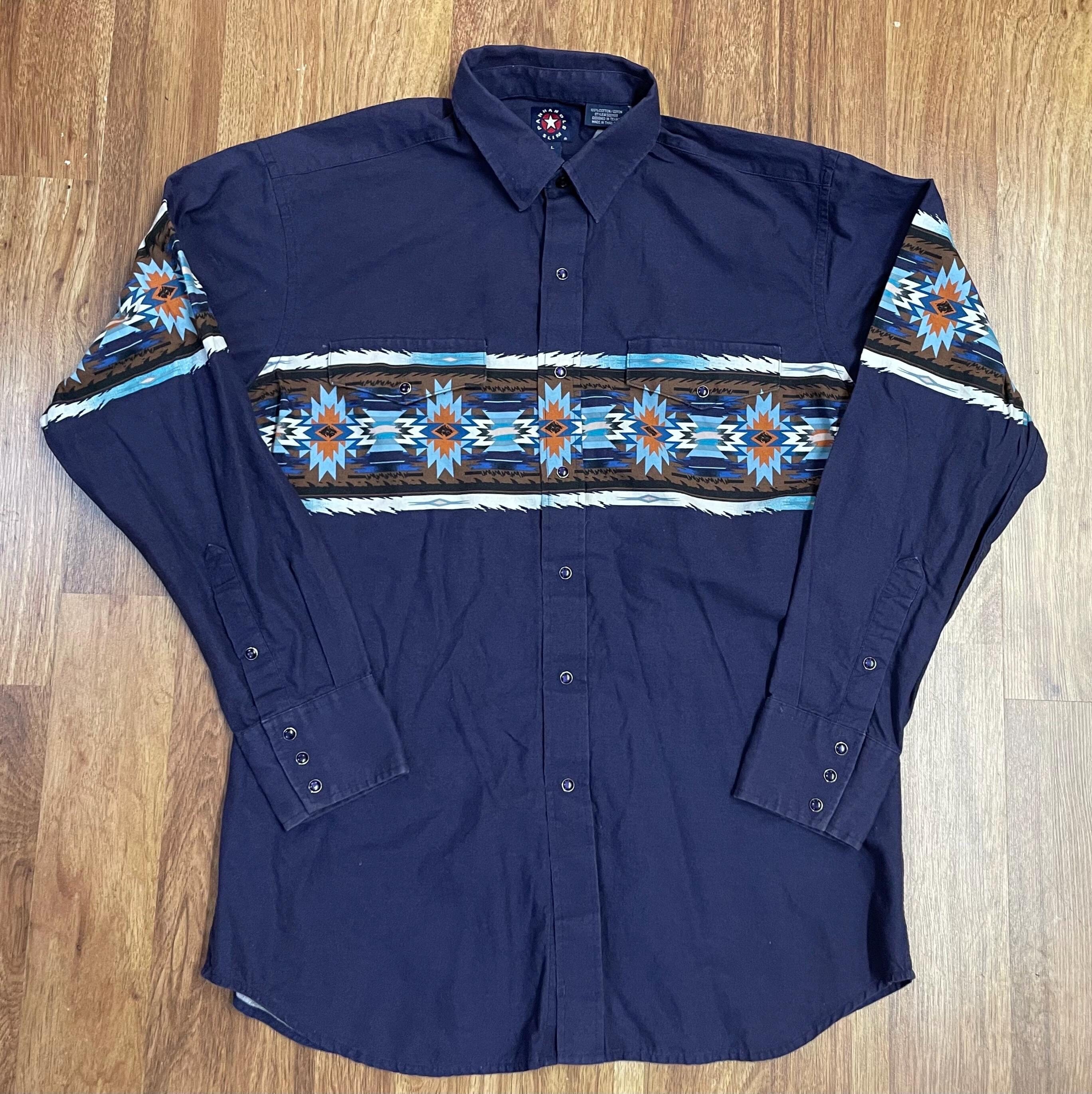 Vintage Panhandle Slim Southwest Western Pearl Snap Button Navy