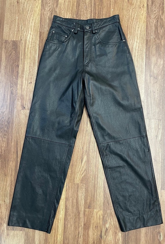 1990’s Vintage Black Leather High Waist Baggy Rela
