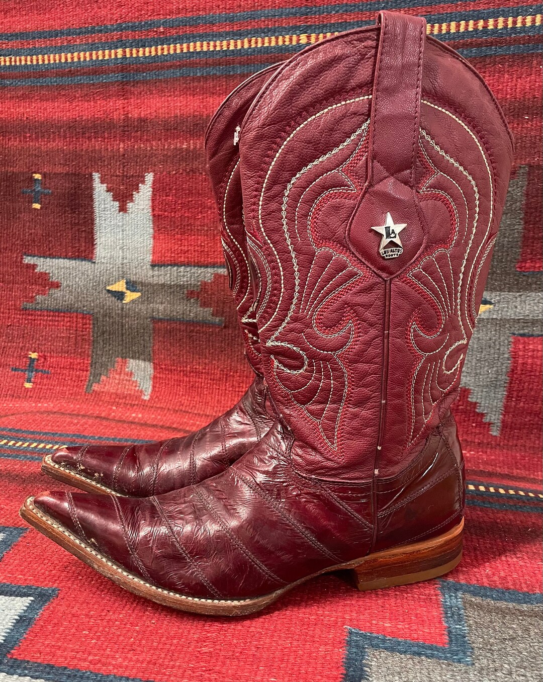 Vintage Los Altos Burgundy Leather Eel Cowboy Western Boots  display picture 1