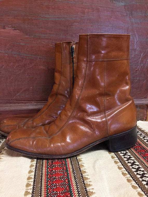 Men’s 1970s Whiskey Brown Leather Shoe Boots size