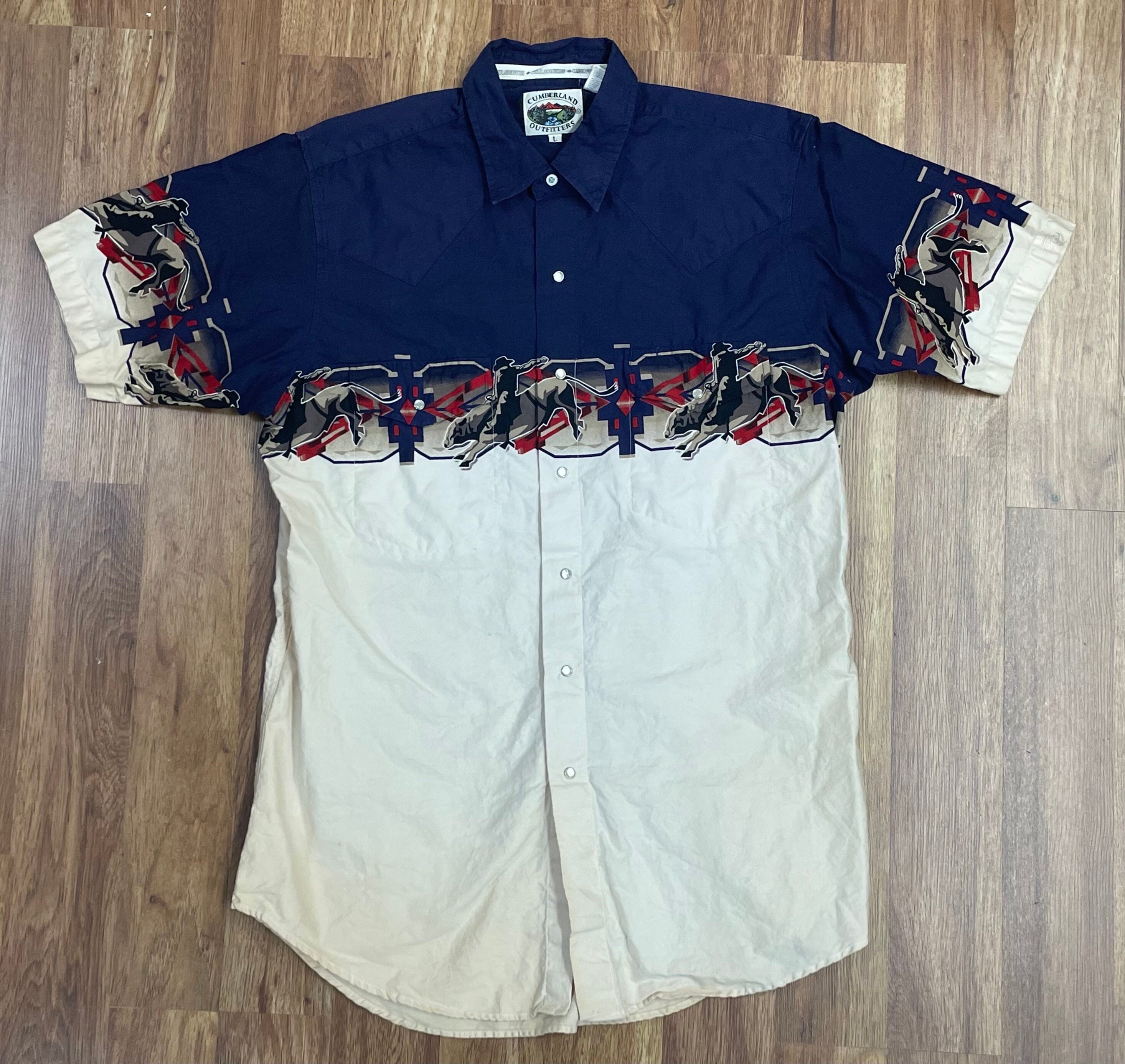 トップス vintage western shirt Vintage 90s Horse and Cowboy Landscape Graphic Snap Closure