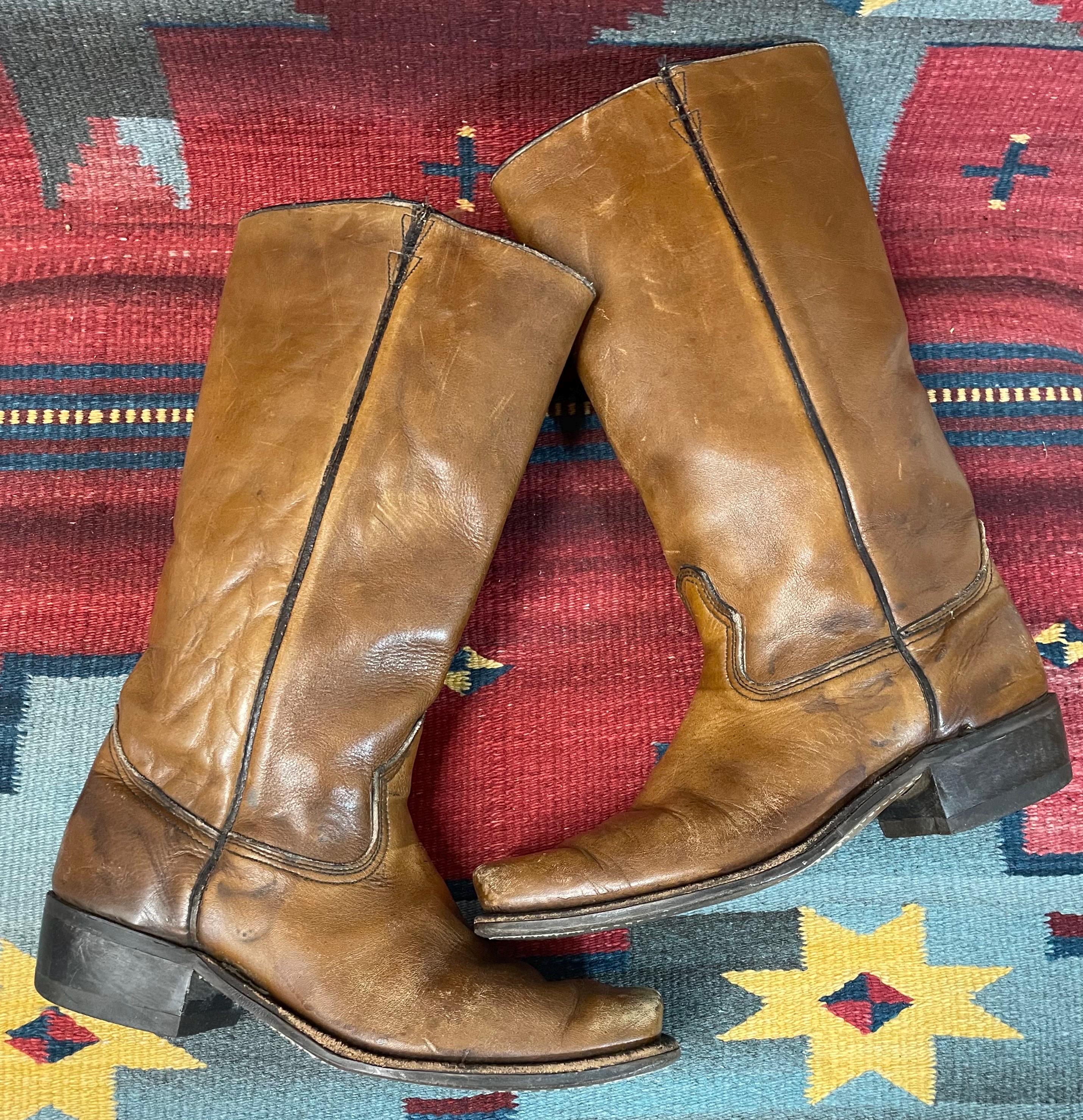 Vintage des années 1990, bottes de cowboy pour hommes// bottes de travail western en cuir marron à mi-mollet par Cowtown taille 10,5 - France
