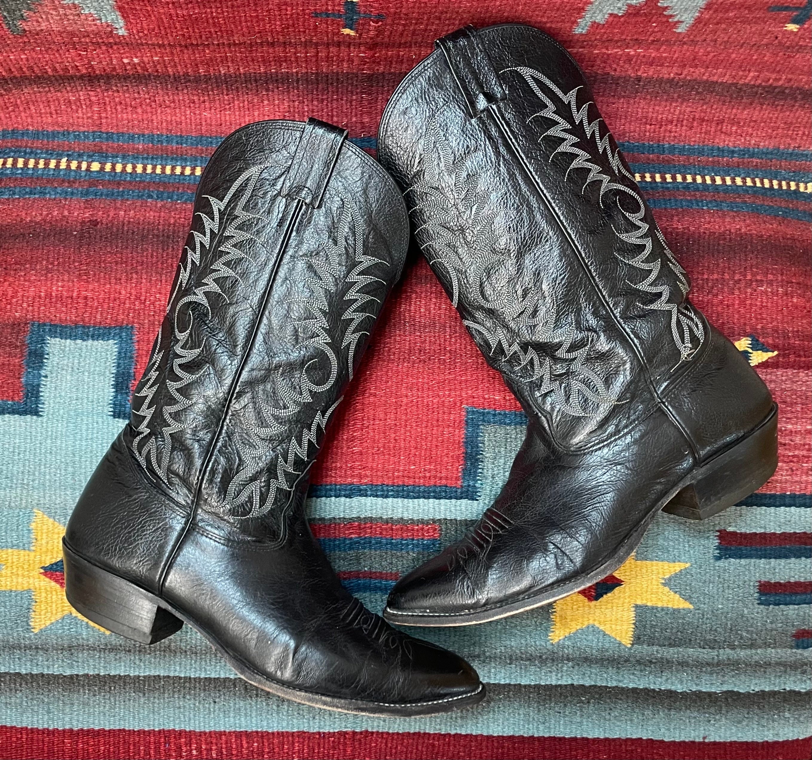 Men\'s Nocona Black Label Black Leather Cowboy Western Rancher Pull On Boots Size Nocona black brown western leather, cowboy boots size 9 1/2 main image 4