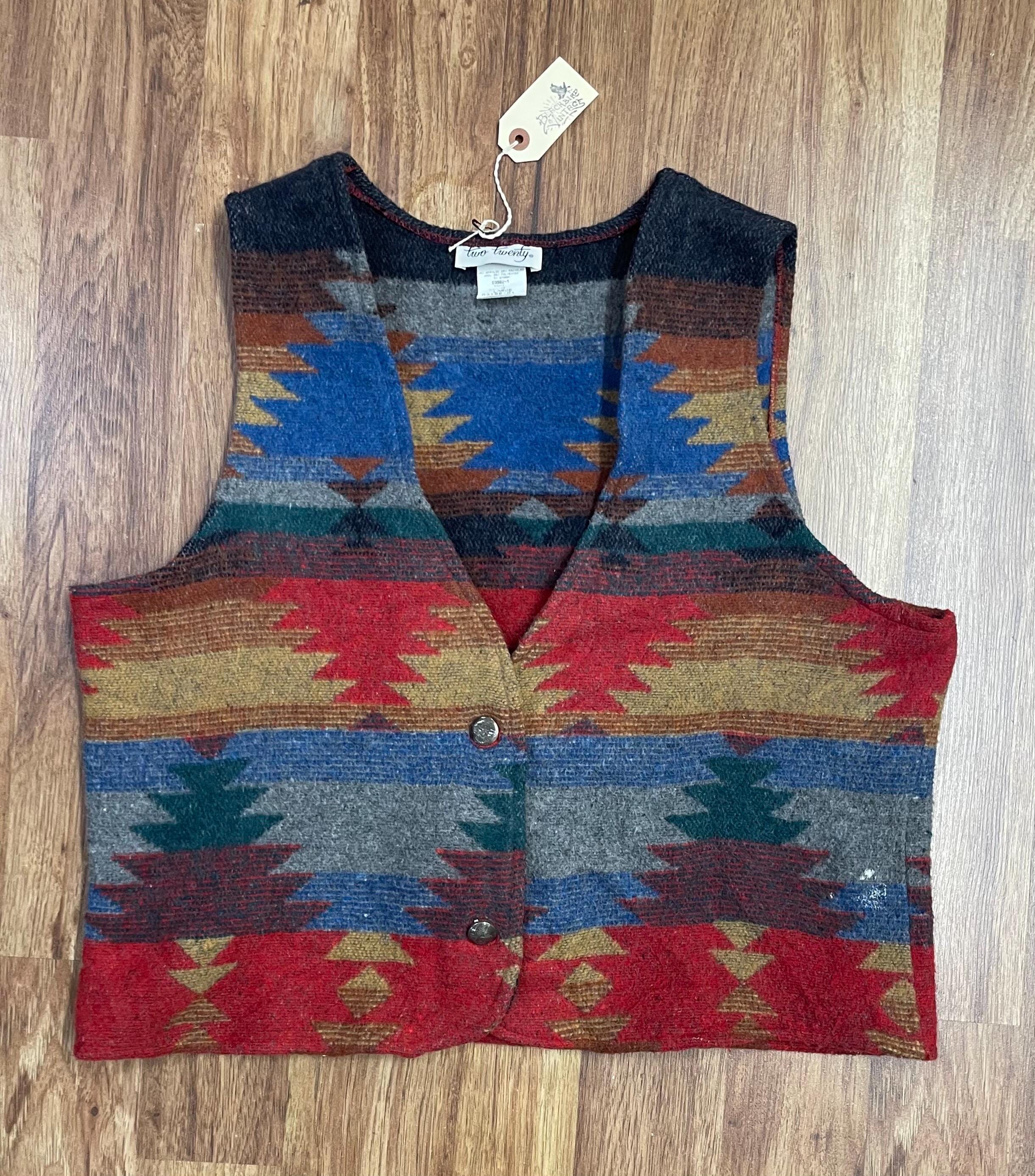 Vintage 90s Mens Flannel Finish Cotton Knit Vest L Patchwork