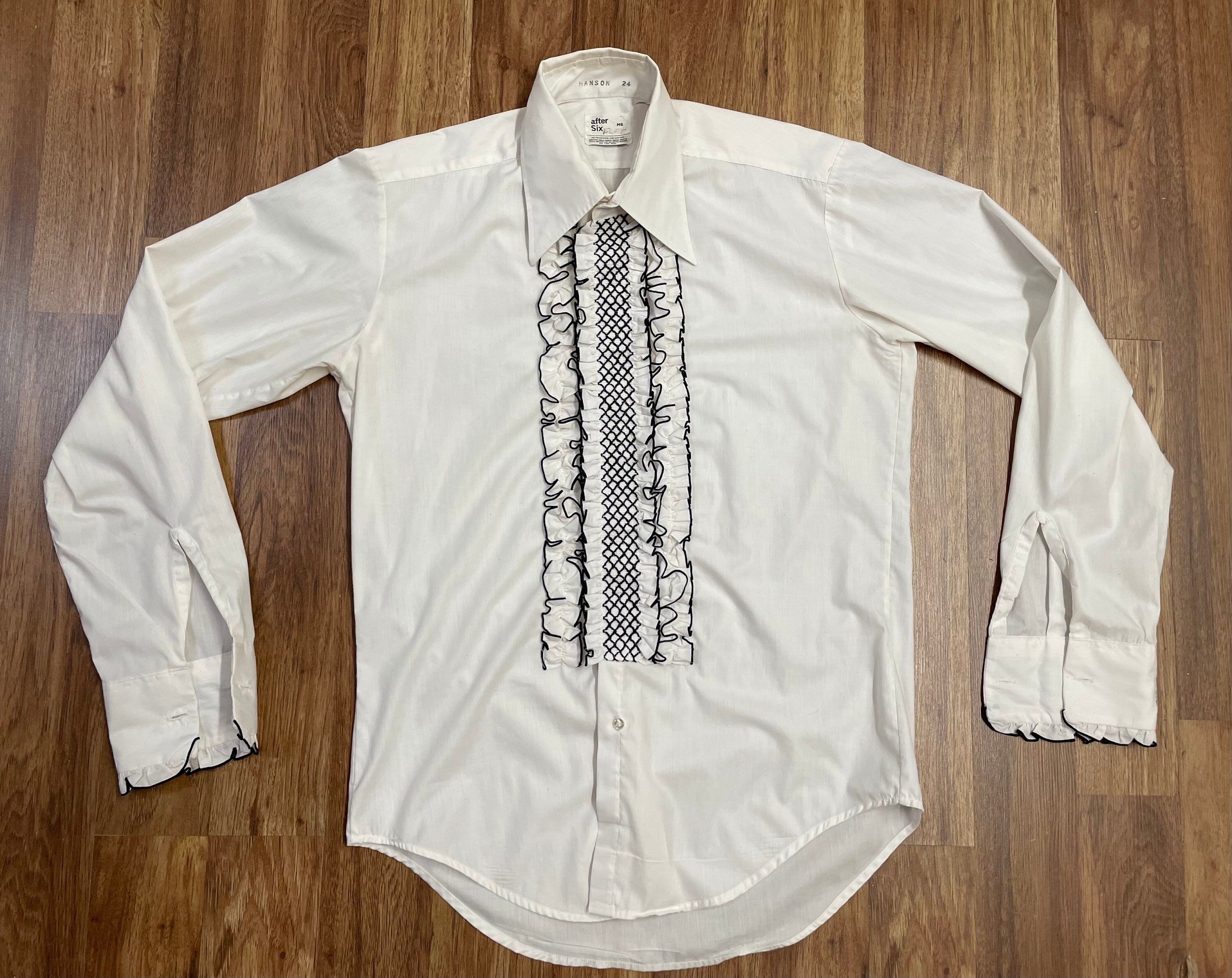 その他ブランド / 70s/after six/フリル/ドレスシャツ/長袖シャツ/XL/ポリエステル/WHT/無地 after six 70sフリルシャツ 70年代 70s アフターシックス 水色 ドレス