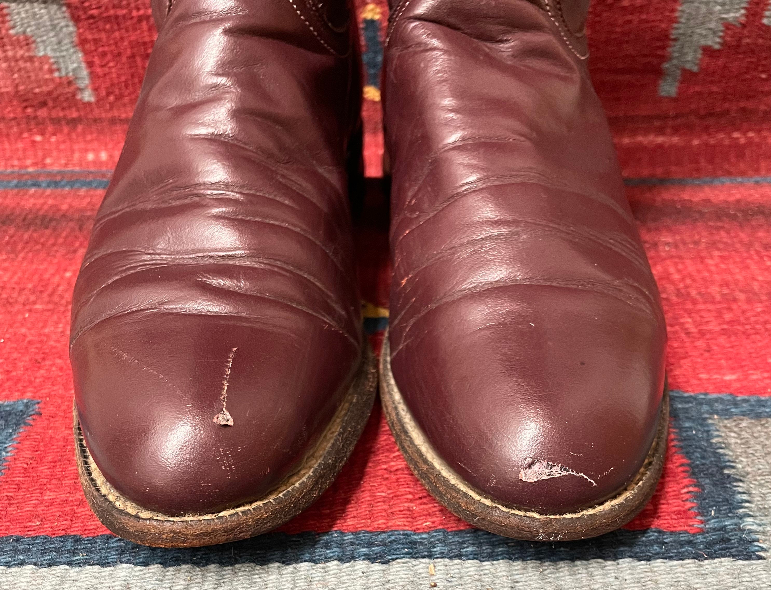 Justin Boots Style 3037  Burgundy Wine Leather  Roper Cowboy Boots Made In USA M 70 main image 2