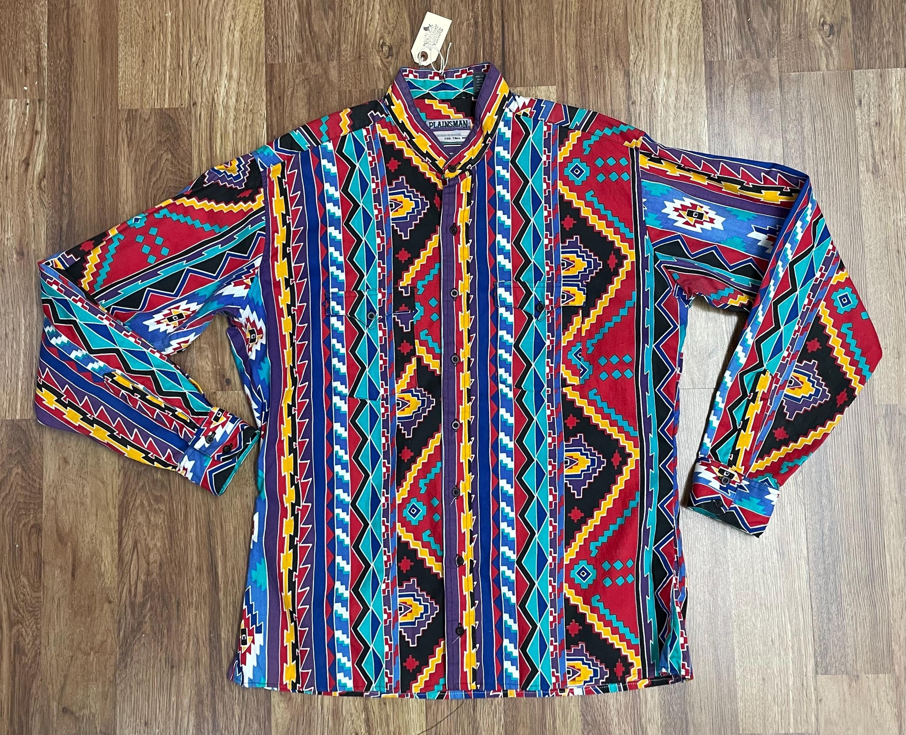 Vintage Southwest Western Button Down Cowboy Geometric Print