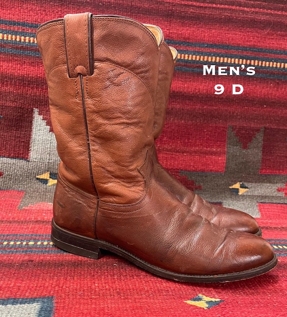 Bottes De Cowboy Vintage Justin Western - Cuir Noir - Homme - Taille US 9
