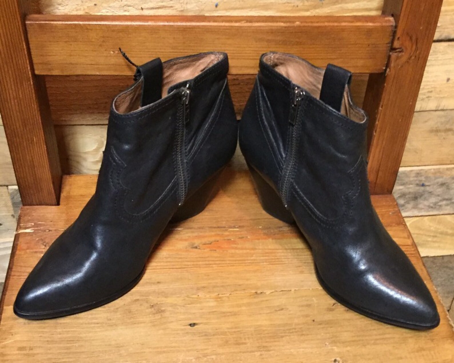 frye leather block heel western booties