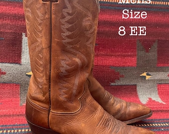 Vintage Justin Mens Leather tobacco Brown Western cowboy Boots size 8 EE Made in USA