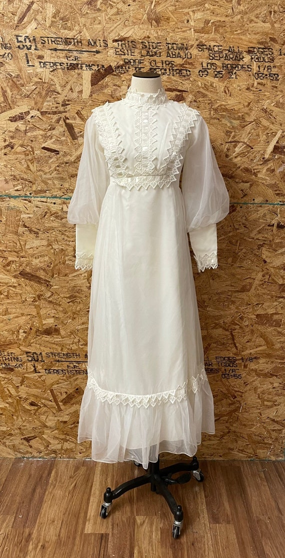 1970's Vintage Prairie Boho Wedding Dress Xs / S Ribbon Lace Dreamy Maxi Dress