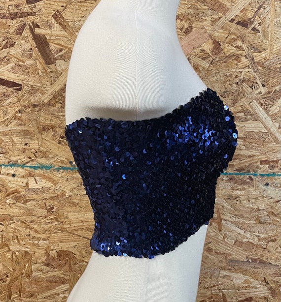 Vintage Disco Sequined Navy Blue cropped Tube Top… - image 2