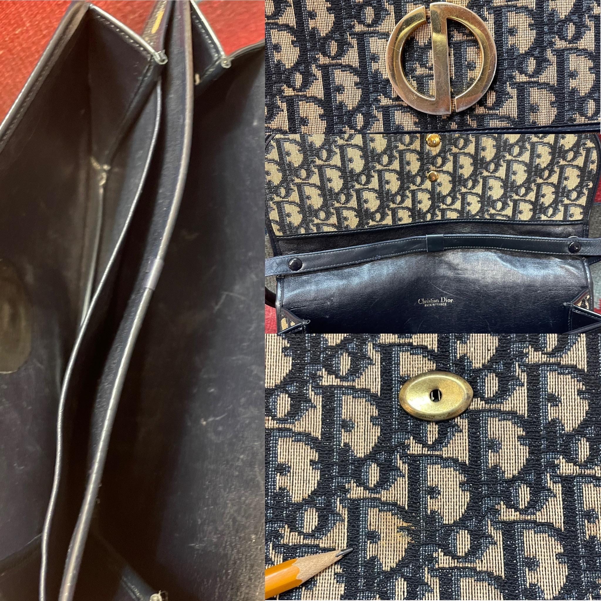 1970's Vintage Christian Dior Navy Blue Canvas Leather LOGO