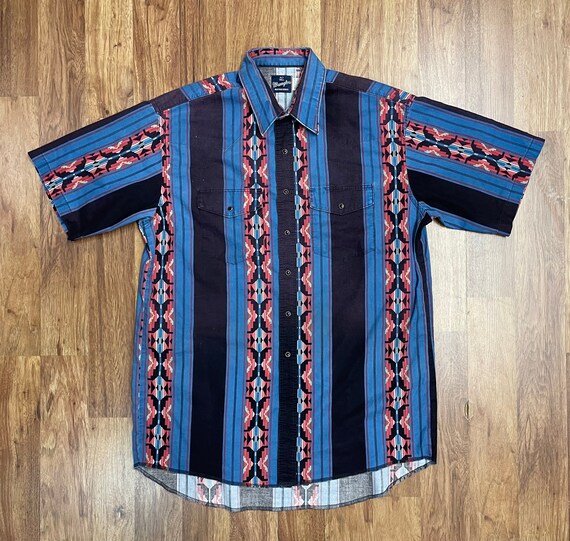 Chemise Western Wrangler Homme - Manches Courtes - Blanc Nacré à Rayures - Boutons Pression - Occasion