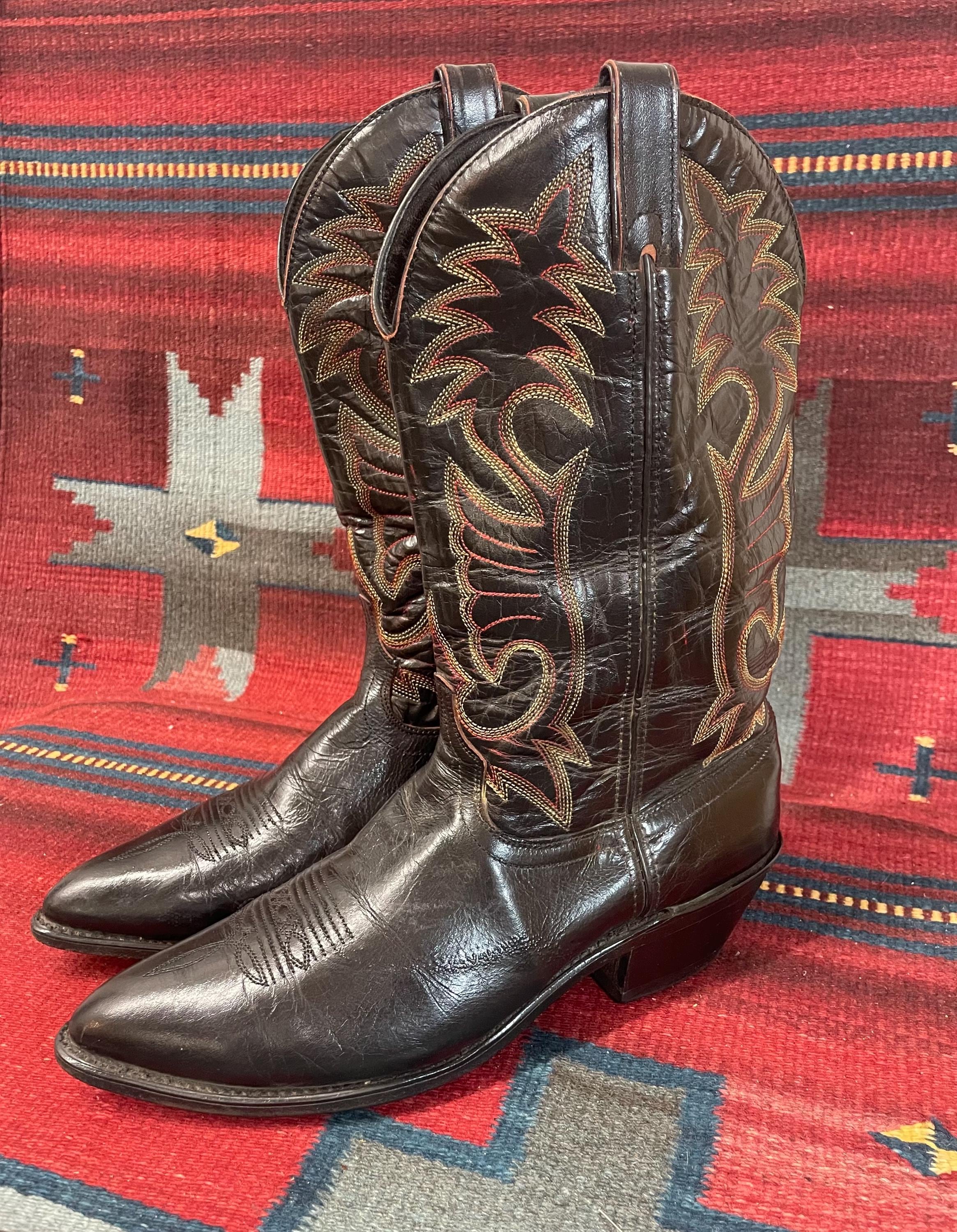 Men's Vintage Black Leather Red and Gold Stitched Western Cowboy