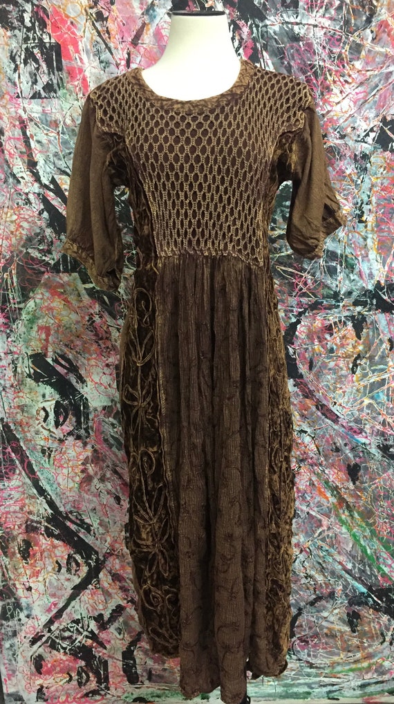 90’s Vintage Brown Earth Tone Bohemian Velvet and… - image 1