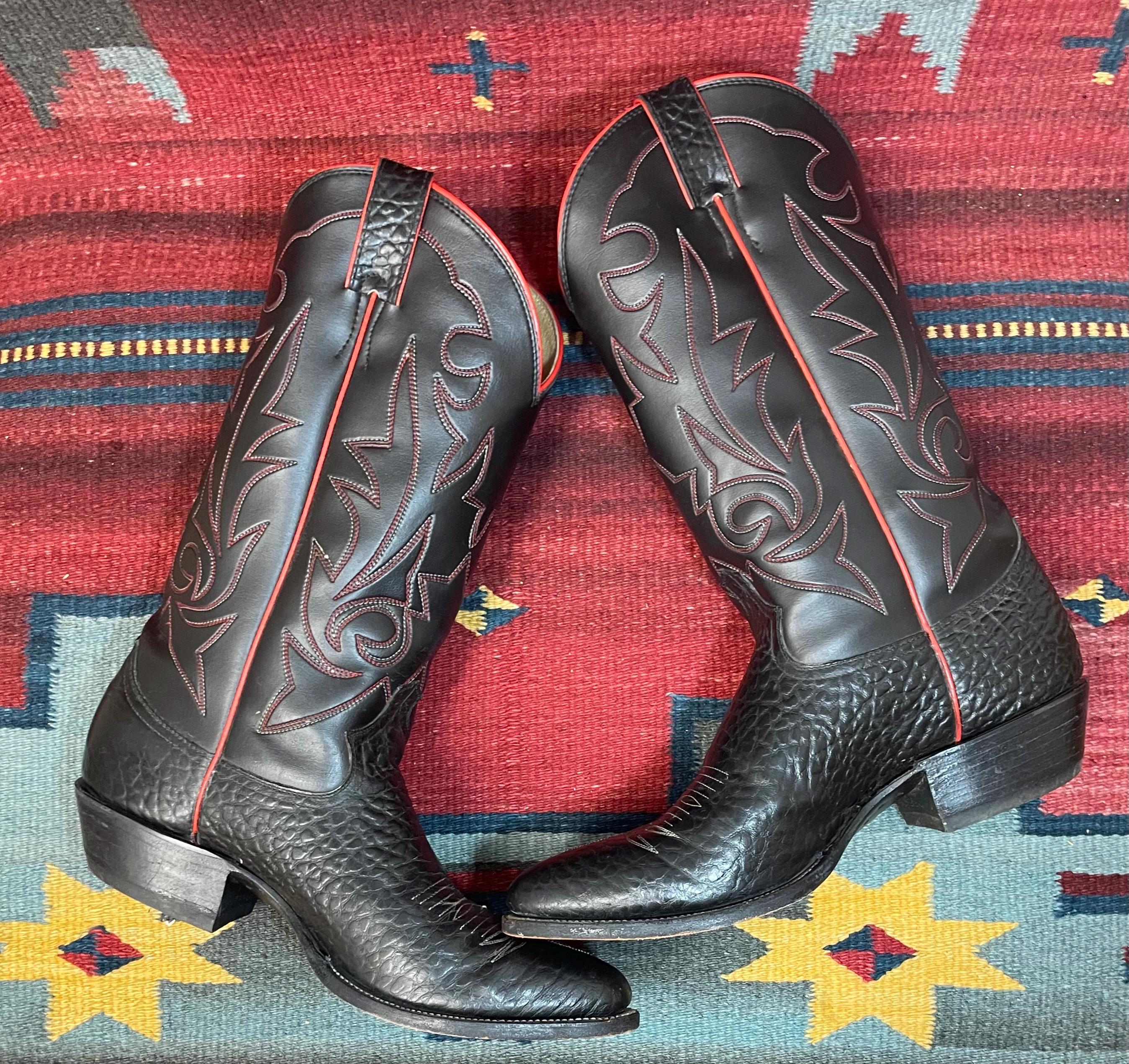Men's Vintage Justin Diamond J Black and Red Western Cowboy Boots