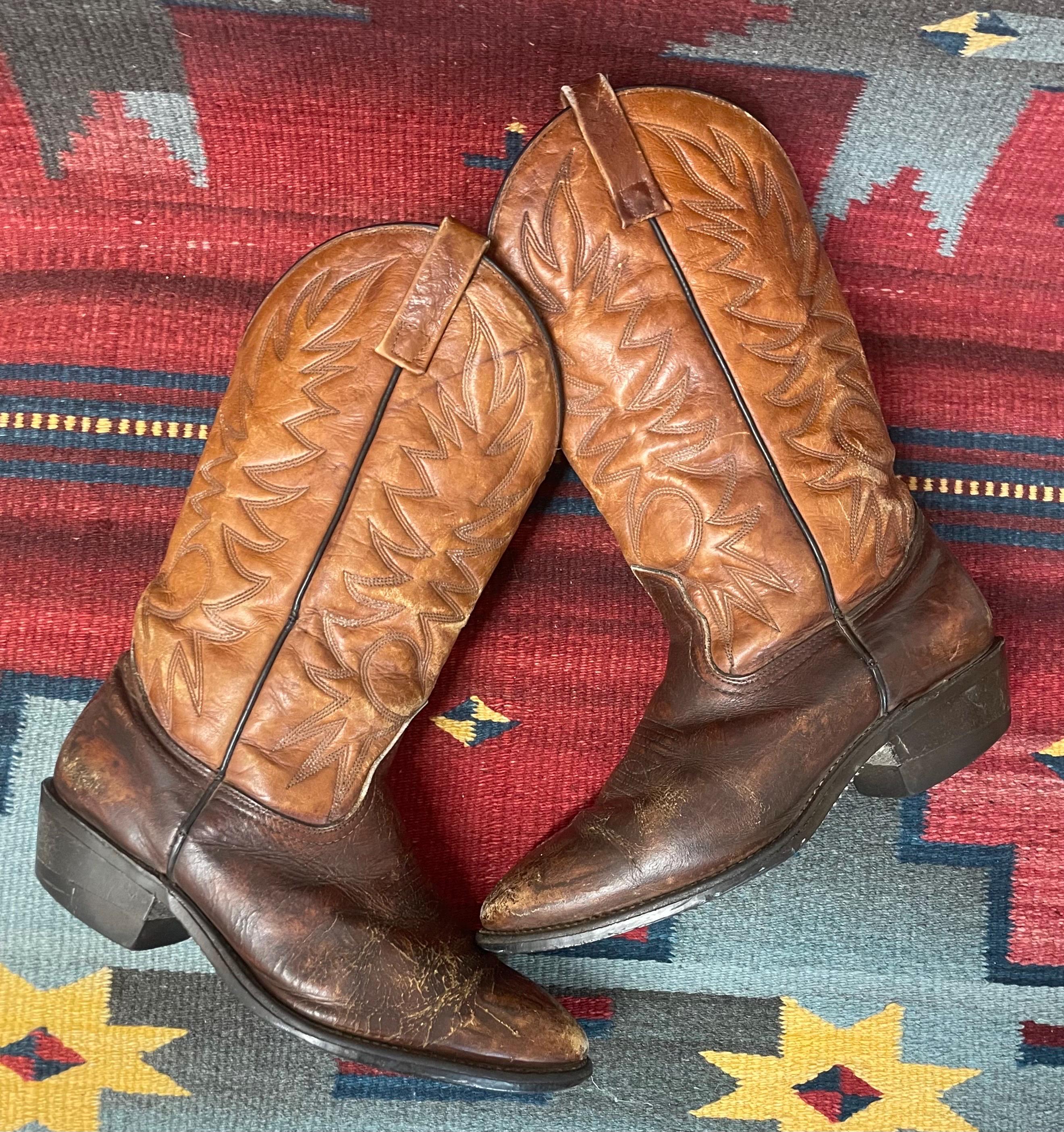 Vintage 90’s Two Tone Brown Leather Cowboy Boots Western Men\'s Size 8.5 Men main image 2