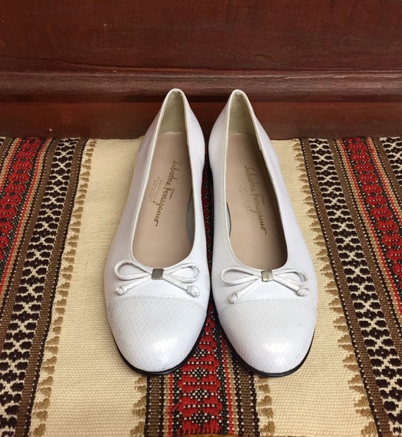 Vintage White Leather Salvatore Ferragamo Ballet F
