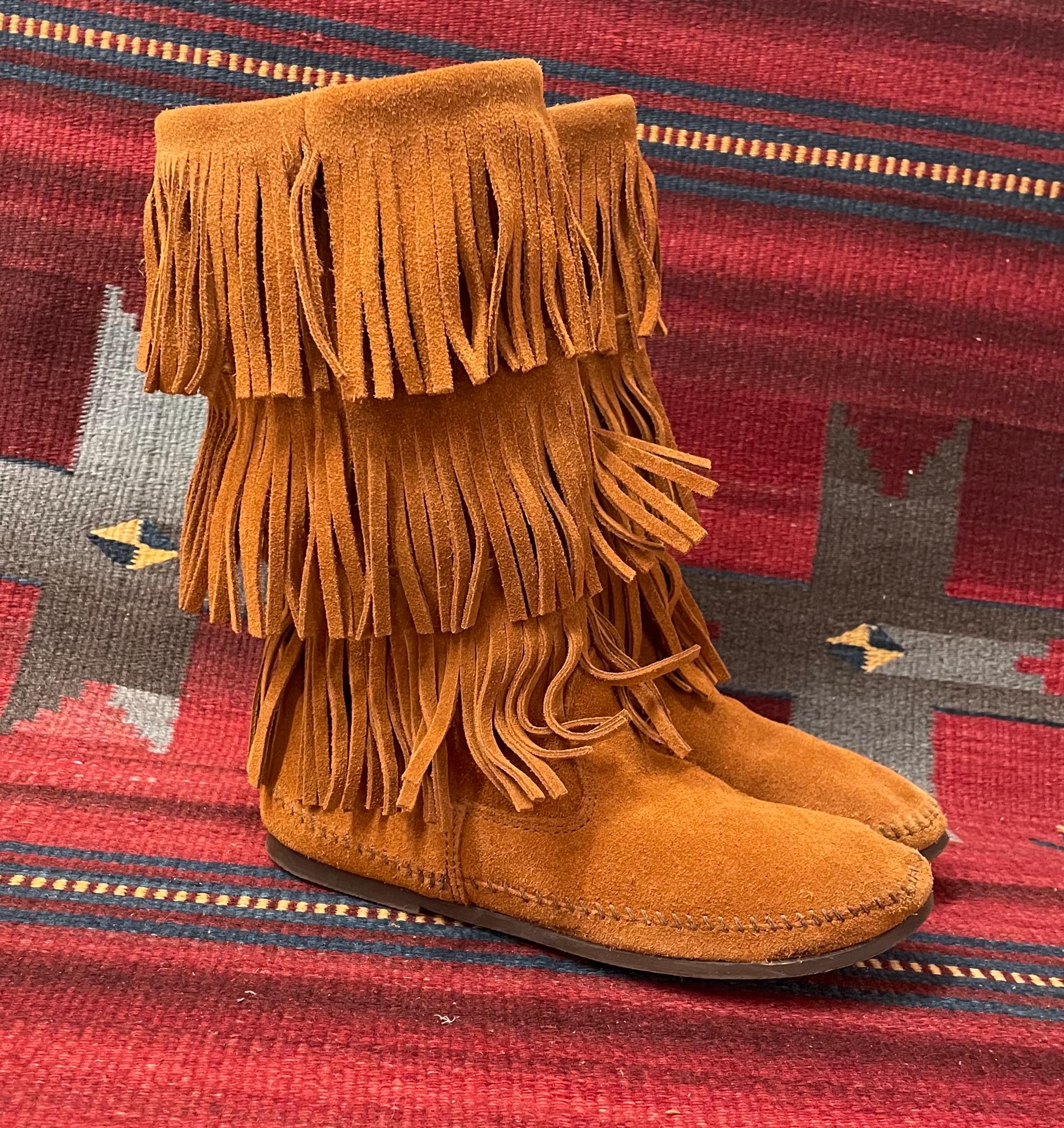 Women's Classic Fringe Softsole Moccasin in Brown - Tenni Moc's Shoe Store