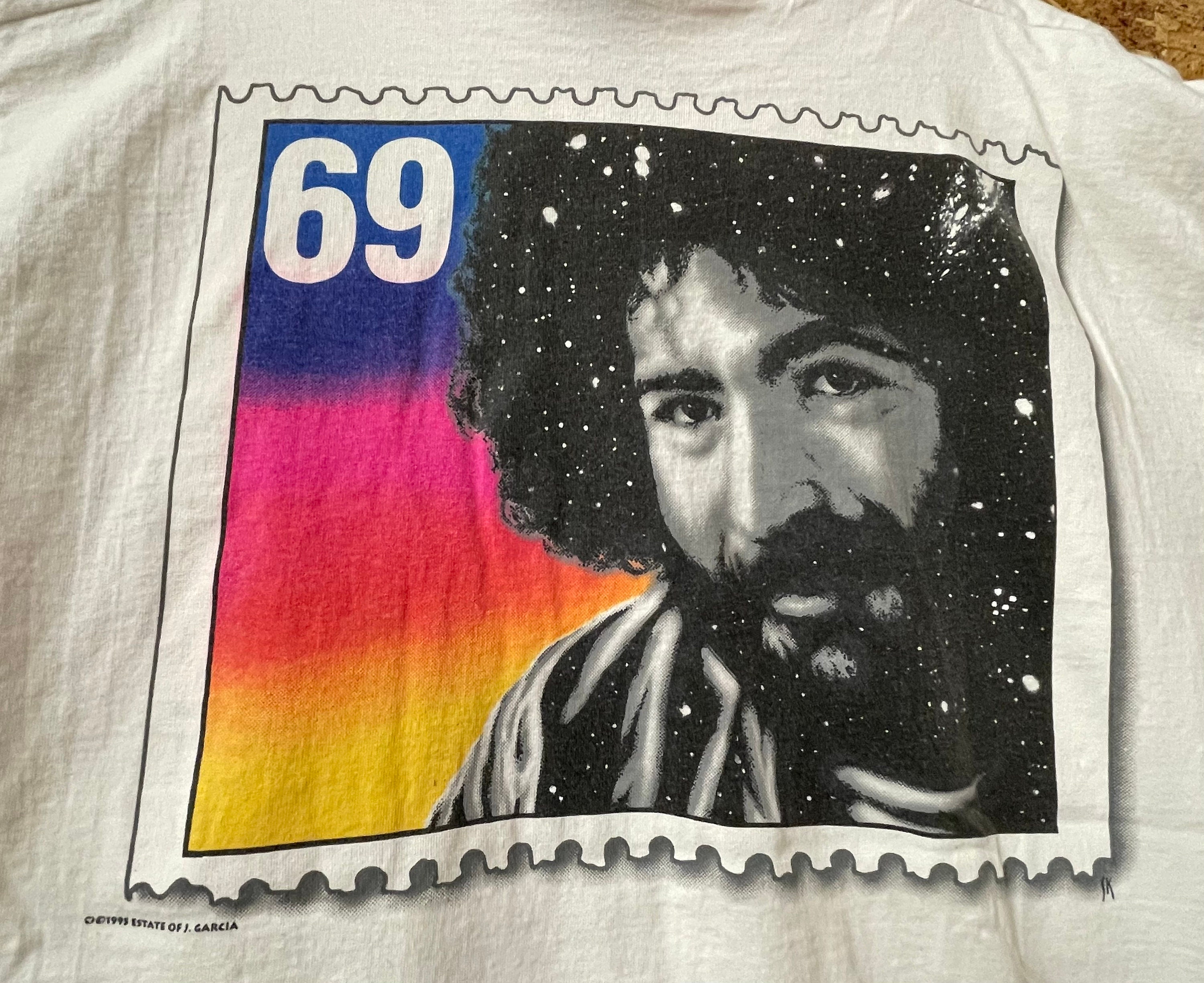 1995 Liquid Blue Jerry Garcia Commemorative Stamp Vintage T