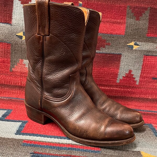 Men's Vintage FRYE Broken-in & Distressed Pebble Brown Leather Western Cowboy Boots size 9